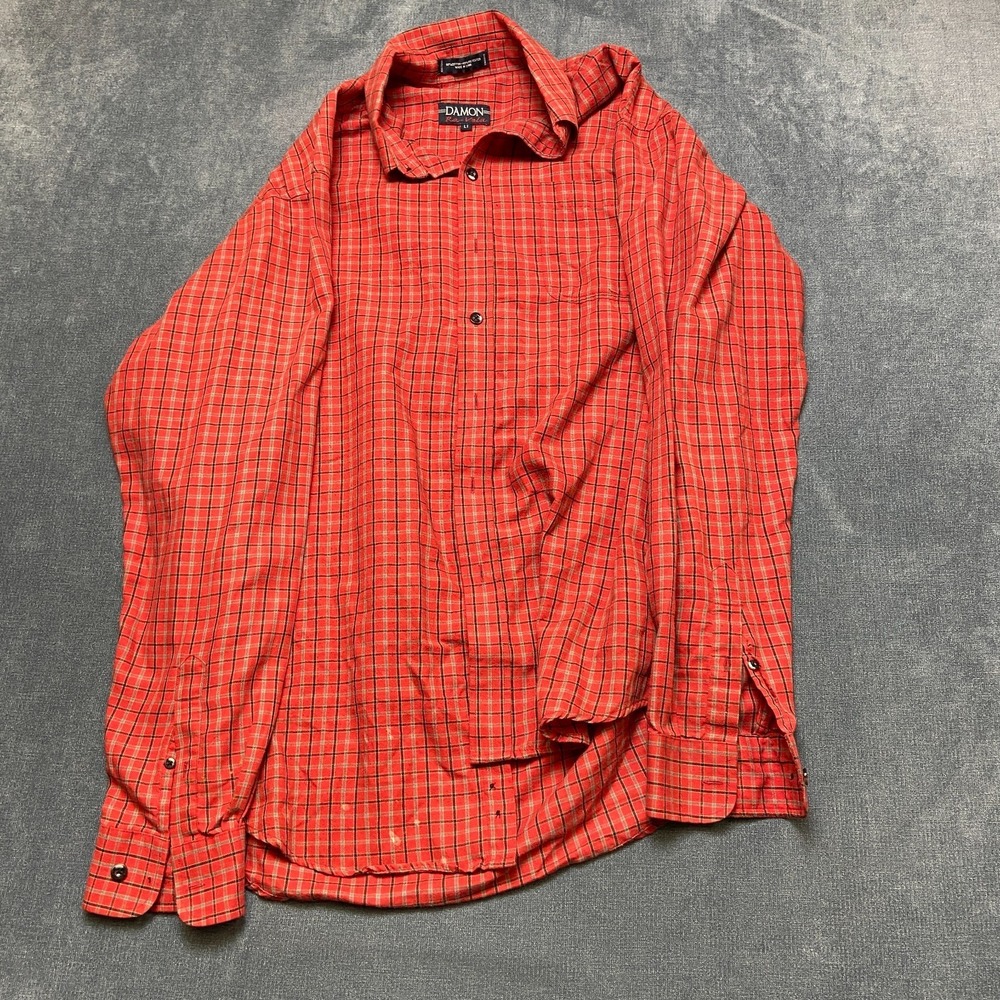 Damon Ra Vela Flannel Shirt Mens LT Red Plaid Regular Fit Long Sleeve Button Up